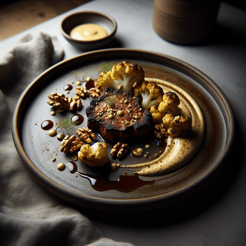 Charred Cauliflower Steak with Walnut Tahini Emulsion