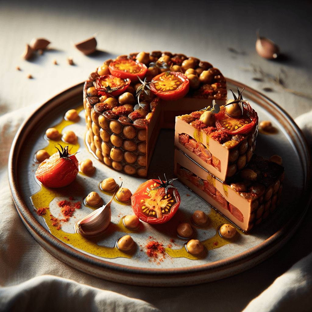 Chickpea and Roasted Garlic Tomato Terrine with Smoked Paprika Oil