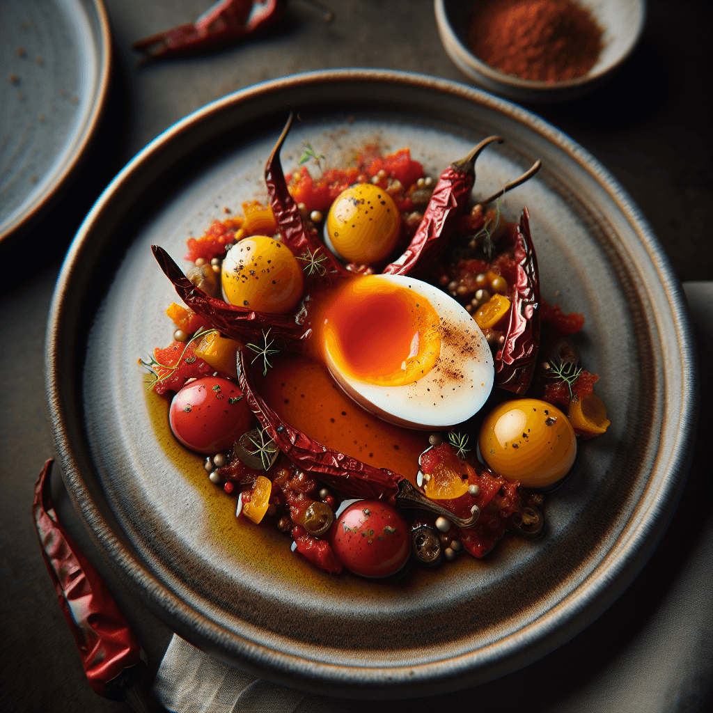 Egg Confit with Spiced Pepper Coulis