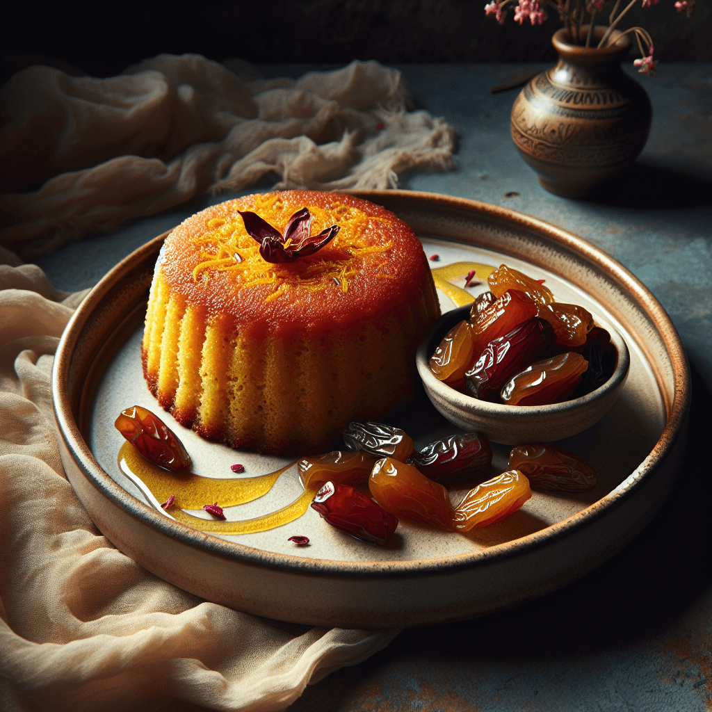 Saffron-Infused Semolina Cake with Date-Rose Water Compote