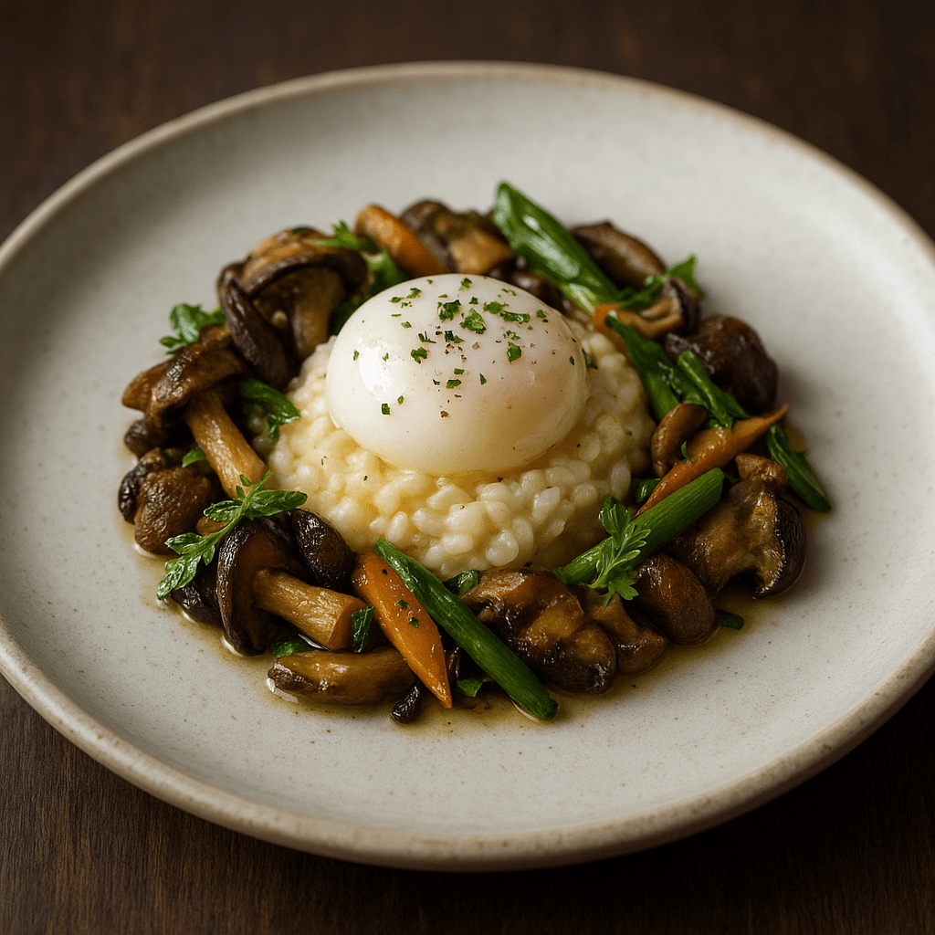 Umami Harmony: Woodland Mélange with Risotto Nest